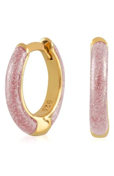 Es Jewelry Enamel Huggie Hoop Earrings In Glitter Pink Enamel