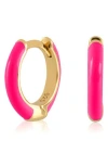 Es Jewelry Enamel Huggie Hoop Earrings In Neon Pink Enamel