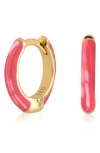 Es Jewelry Enamel Huggie Hoop Earrings In Transparent Pink Enamel