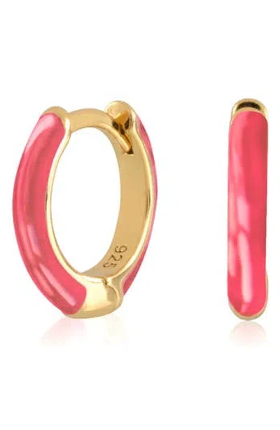 Es Jewelry Enamel Huggie Hoop Earrings In Transparent Pink Enamel