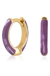 Es Jewelry Enamel Huggie Hoop Earrings In Transparent Purple Enamel