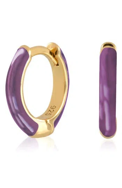 Es Jewelry Enamel Huggie Hoop Earrings In Transparent Purple Enamel
