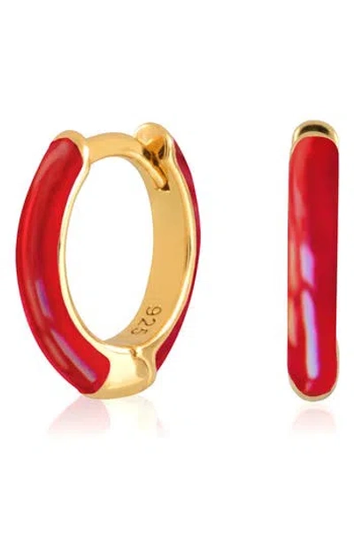 Es Jewelry Enamel Huggie Hoop Earrings In Transparent Red Enamel