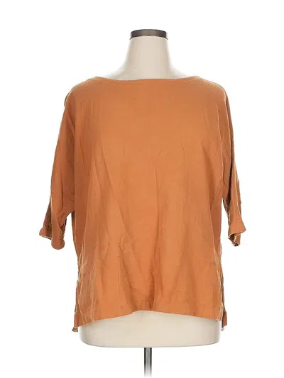 Pre-owned Esby 3/4 Sleeve Top Tan Solid Pattern Boatneck Tops In Brown