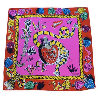 Pre-owned Escada 1980's Early  Shocking Pink & Red Scribble Silk Scarf