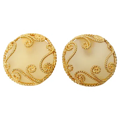 Pre-owned Escada 1980s  Large Matte Resin Clip-on Earrings With Ornate Gold Tone Detailing In Multi