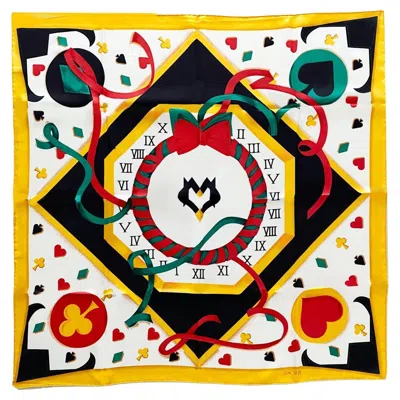 Pre-owned Escada 1980s  Multi Color Abstract Geometric Silk Scarf In Orange