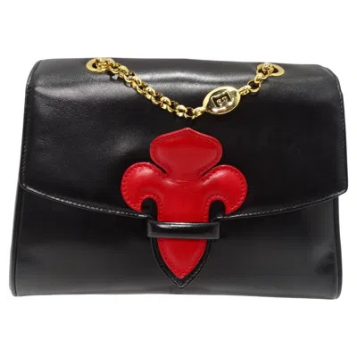 Pre-owned Escada 1980s Fleur De Lis Black Leather Handbag