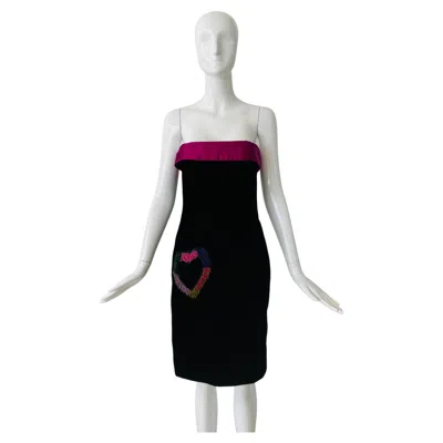Pre-owned Escada 1980s Vintage Black Velvet Strapless Cocktail Dress By