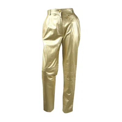 Pre-owned Escada 1990's Gold  Leather Pants New Never Worn In Brown
