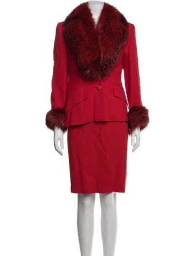 Pre-owned Escada 1990's Virgin Wool Skirt Suit In Red