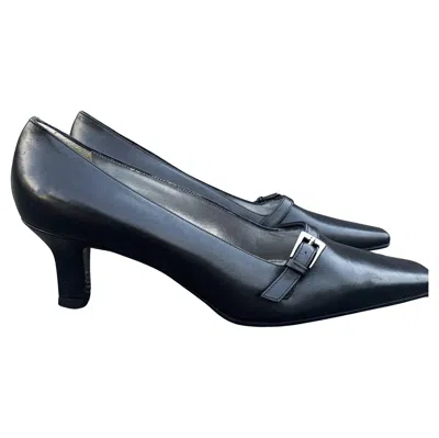 Pre-owned Escada 1990s Black Leather Women's Pumps Size 39.5 Made In Italy