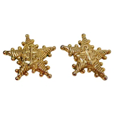 Pre-owned Escada 1990s  Nautical Anchor Motif Gold Tone Star Clip-on Earrings In Multi
