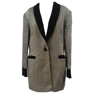 Pre-owned Escada 1990s  Women's Gold Black Silk Acetate Blazer Jacket Size 46