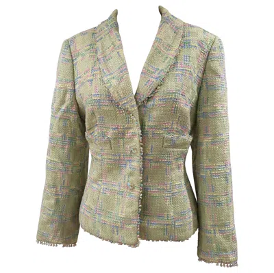Pre-owned Escada 1990s Light Green Wool Cotton Beaded Women's Jacket Size 40