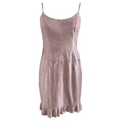 Pre-owned Escada 1990s Vintage  Pink Metallic Leather Dress With Ruffle Hem
