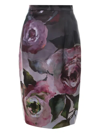 Pre-owned Escada 2024 Floral-print Skirt In Purple