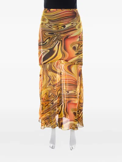 Pre-owned Escada 2024 Swirl-print Silk Skirt