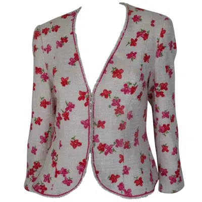 Pre-owned Escada 20th Century Women's Cotton Silk Floral Jacket Size Us 8 In Gray
