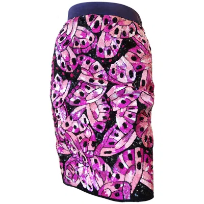 Pre-owned Escada 80s Couture Butterfly Sequin Skirt In Purple