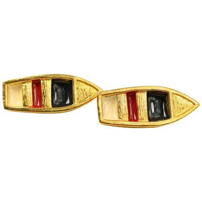 Pre-owned Escada 80s  Gold Toned Red/white/blue Stripe Boat Brooches