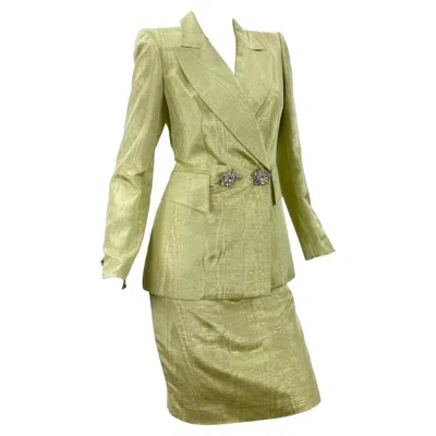Pre-owned Escada 90-s Vintage  Couture Crystal Embellished Moire Skirt Suit Nwt In Brown