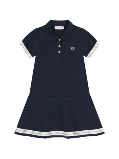 Escada Kids' A-line Gold-tone Button Dress In Blue