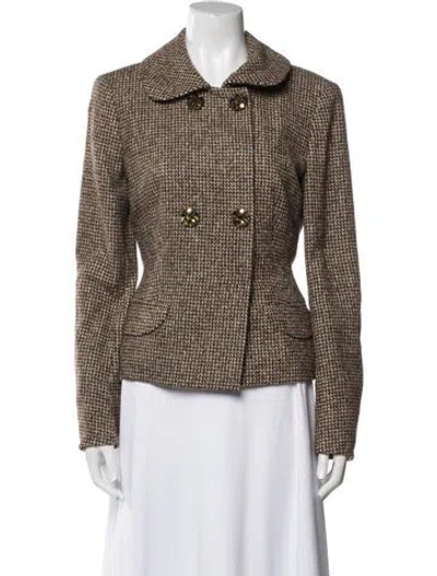 Pre-owned Escada Alpaca Houndstooth Print Blazer In Brown