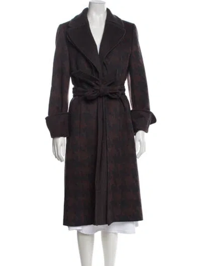 Pre-owned Escada Angora Plaid Print Faux Fur Coat In Brown