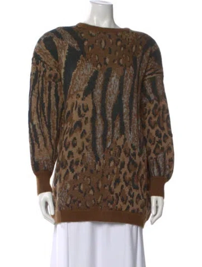 Pre-owned Escada Animal Print Bateau Neckline Sweater In Brown