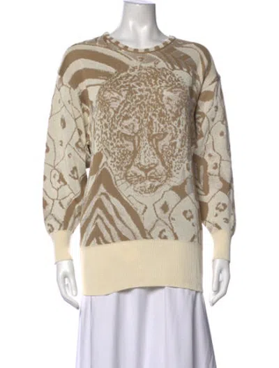 Pre-owned Escada Animal Print Crew Neck Sweater In Neutrals