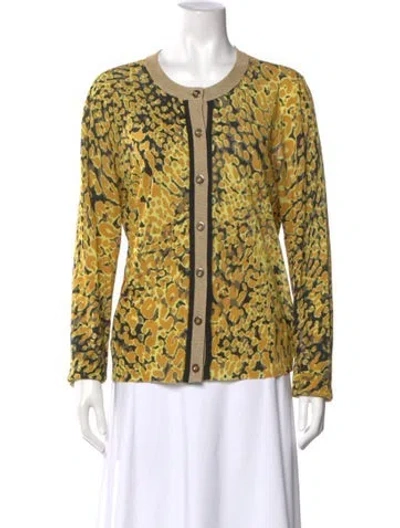 Pre-owned Escada Animal Print Crew Neck Sweater In Yellow