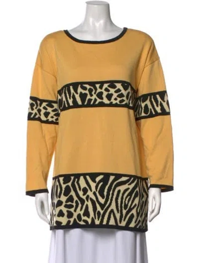 Pre-owned Escada Animal Print Crew Neck Sweater In Yellow