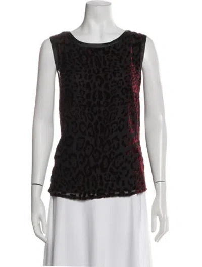 Pre-owned Escada Animal Print Crew Neck Top In Black