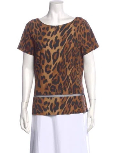 Pre-owned Escada Animal Print Crew Neck Top In Neutral