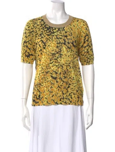 Pre-owned Escada Animal Print Crew Neck T-shirt In Yellow