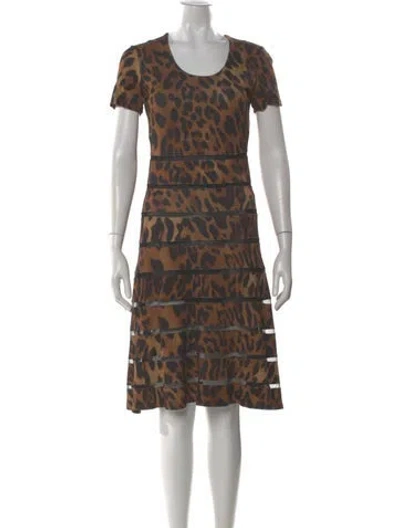 Pre-owned Escada Animal Print Knee-length Dress In Brown