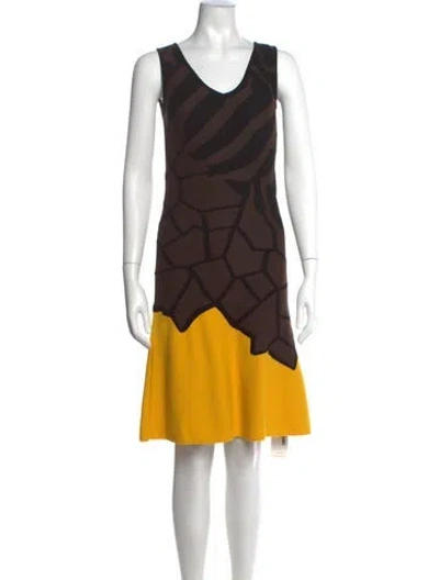 Pre-owned Escada Animal Print Knee-length Dress In Brown