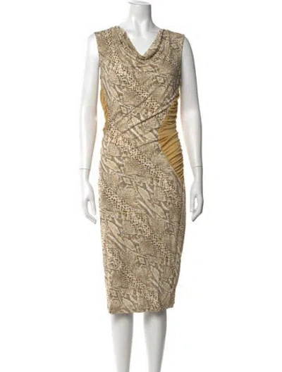 Pre-owned Escada Animal Print Knee-length Dress In Brown