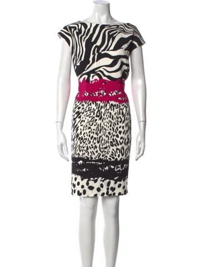 Pre-owned Escada Animal Print Knee-length Dress In White