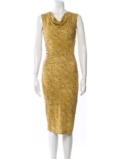 Pre-owned Escada Animal Print Knee-length Dress In Yellow