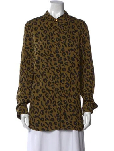 Pre-owned Escada Animal Print Long Sleeve Blouse In Green