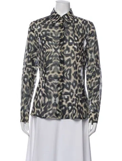 Pre-owned Escada Animal Print Long Sleeve Blouse In Multi