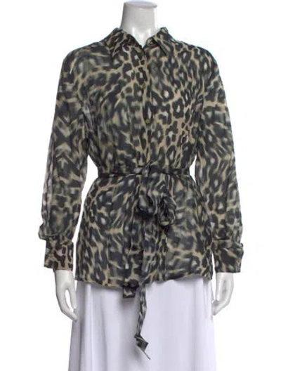 Pre-owned Escada Animal Print Long Sleeve Blouse In Multicolor