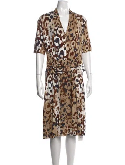Pre-owned Escada Animal Print Midi Length Dress In Brown