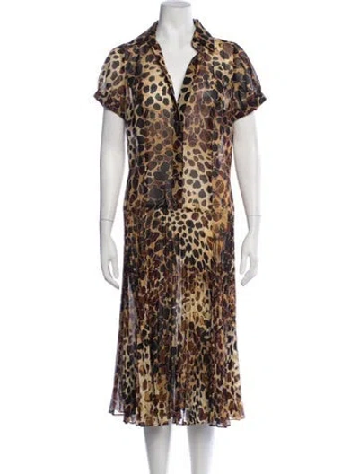 Pre-owned Escada Animal Print Midi Length Dress In Brown