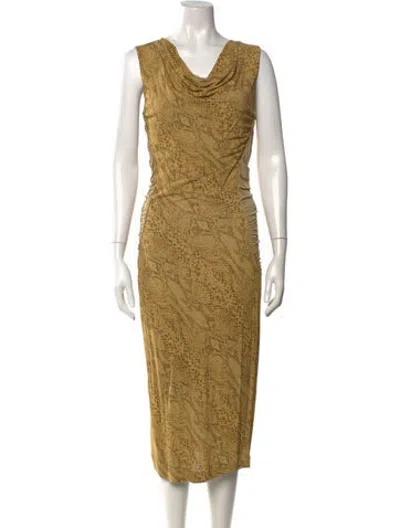 Pre-owned Escada Animal Print Midi Length Dress In Yellow