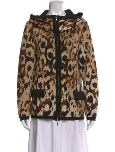 Pre-owned Escada Animal Print Open Front Sweater In Neutral