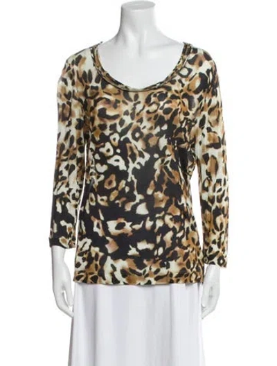 Pre-owned Escada Animal Print Scoop Neck Blouse In Black