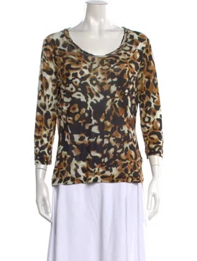 Pre-owned Escada Animal Print Scoop Neck Top In Black